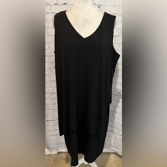 Susan Graver Black Tiered Sleeveless Dress Size XL QVC Stretchy - Picture 1 of 7